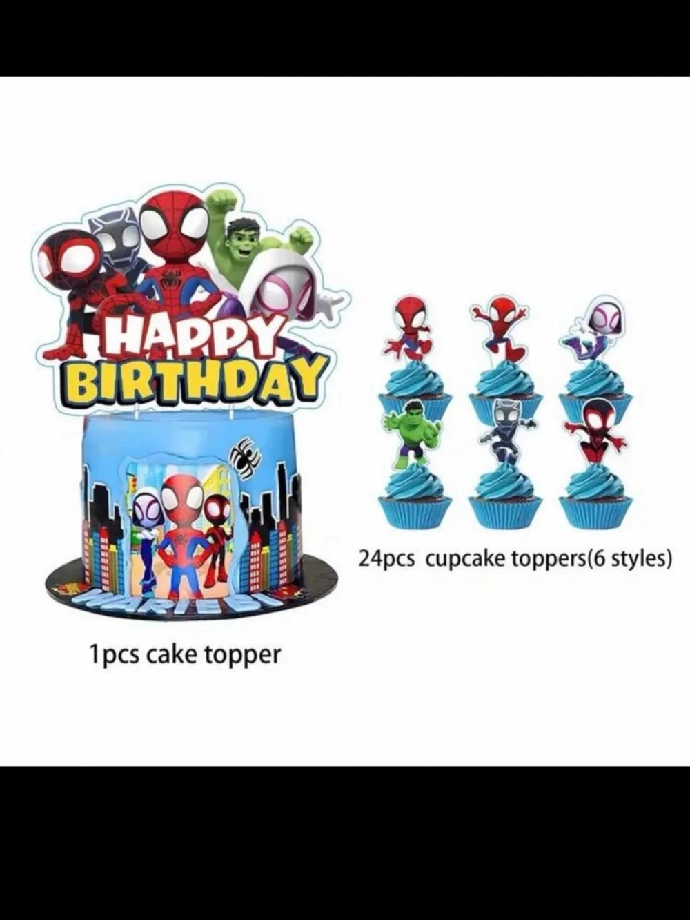 Amazing Spidey & Friends Cake Topper & 24pcs Cupcake toppers